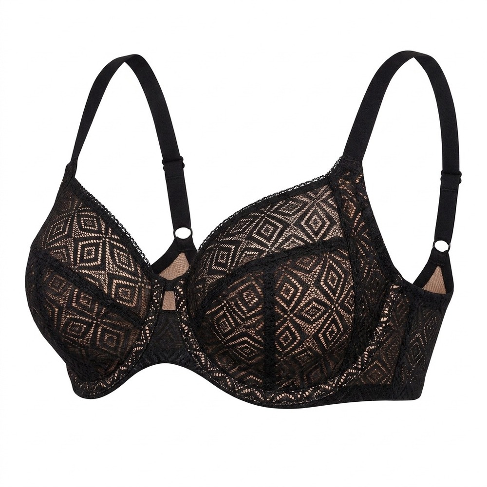 NWT Auden 32DDD Unlined Demi Coverage Underwire Bra Womens Black Geometric Lace